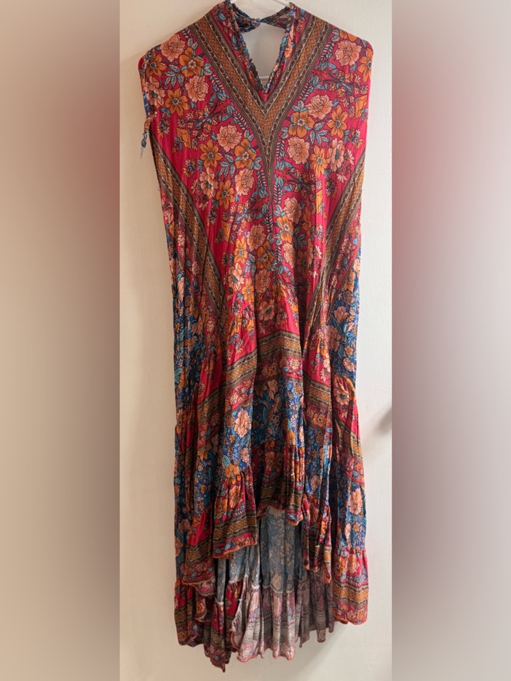Bohemian Floral Maxi Halter Dress - Red Multi
